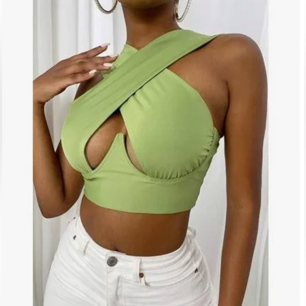 Green Cross-Front Crop Top